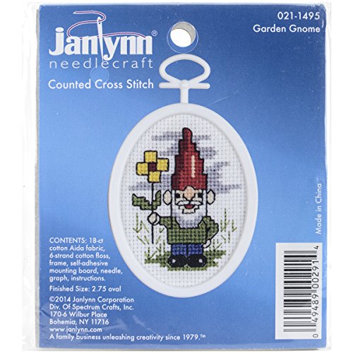 Tobin Janlynn Mini Cross Stitch Kit 2.75" Oval-Gnome (18 Count)