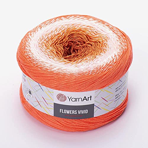 Yarn Art Flowers Vivid Yarn 250gr 8.80 oz 1094yds 55 Percent Cotton 45 Percent Acrylic Multicolor Cotton Fine Yarn Rainbow Crochet Yarn Spring Summer (512)
