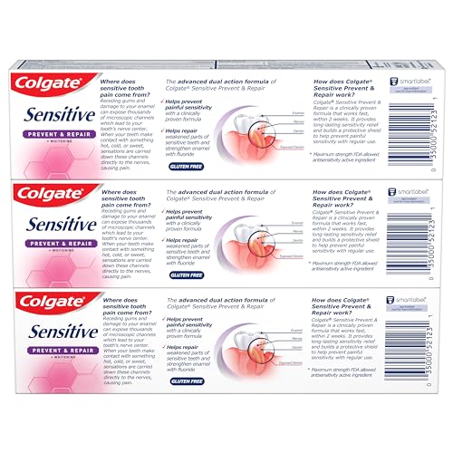 Colgate Sensitive Toothpaste with Whitening, Prevent and Repair, 6 Ounce, 3 Pack