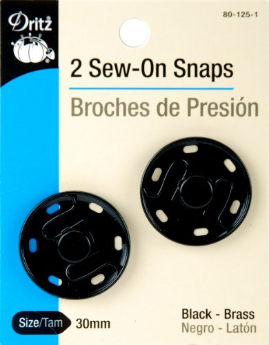 Dritz 80-125-1 Sew-On Snaps, Black, 30mm 2-Count