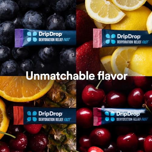 DripDrop Hydration - Electrolyte Powder Packets - Grape, Fruit Punch, Strawberry Lemonade, Cherry - 32 Count