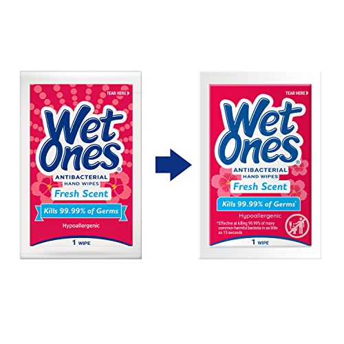 Wet Ones Antibacterial Hand Wipes Singles, Fresh Scent Wipes | Individual Wipes, Antibacterial Wipes, Hand Wipes Individually Wrapped | 24 ct. (6 pack)