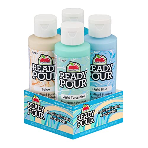 Apple Barrel Ocean Vibe Pre-Mixed Set, Set of 4 Fluid Ready Pour Paints Perfect for DIY Arts and Crafts Projects, 13479E