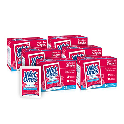 Wet Ones Antibacterial Hand Wipes Singles, Fresh Scent Wipes | Individual Wipes, Antibacterial Wipes, Hand Wipes Individually Wrapped | 24 ct. (6 pack)