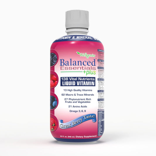 Wellgenix Balanced Essentials Plus New Formula - Liquid Multivitamin Supplement for Men & Women, Immune Booster, Overall Health & Wellness, Berry Flavor, Adult & Kids Vitamins 1oz Daily, 32 Fl Oz