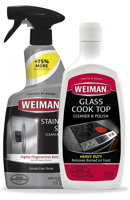 Weiman Stainless Steel Cleaner & Cooktop Heavy Duty Polish - Powerful Appliance Kitchen Cleaning Kit