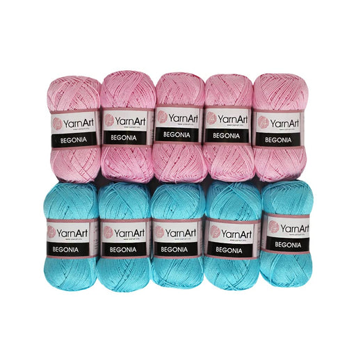 10 Skein Yarnart Begonia Yarn, 100% Mercerized Cotton, Each 1.76 Oz (50g) / 185 Yrds (169m), Fine Sport: 2 Pink and Blue Set