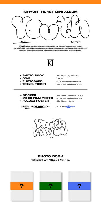 DREAMUS KIHYUN YOUTH 1st Mini Album CD+Photobook+Photocard+Travel ticket+Sticker+POB+Tracking (YOUTH Version)