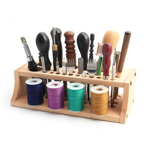 Wooden Leathercraft Tools Rack, Spool Thread Stand Leather Craft Tools DIY Storage Rack Holder Organizer, Punching Tools Holder Organizer Stand (255x110x72mm)