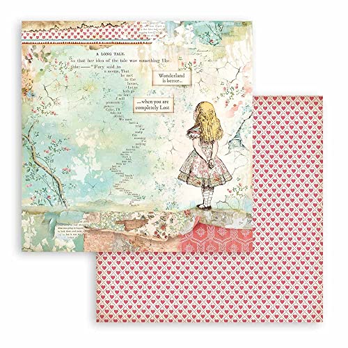 Stamperia International Scrapbooking Pad-Double Sided Sheets-Alice in Wonderland & Through The Looking Glass, Various, 12 x 12 cm