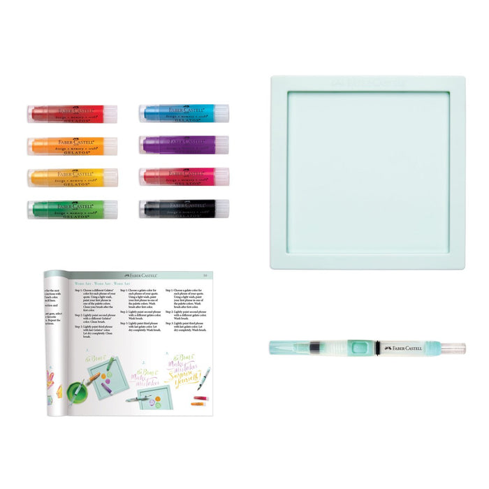 Faber-Castell Intro to Watercolor with Gelatos - Watercolor Kit for Beginners - Adult Craft Projects (FC770412T), 8 Gelatos Colors, 11 Piece Set