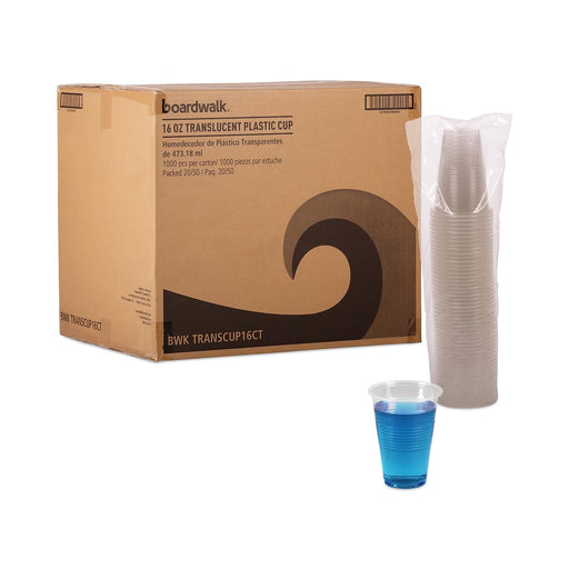 Boardwalk TRANSCUP16CT Translucent Plastic Cold Cups, 16oz, 50/Bag, 20 Bags/Carton