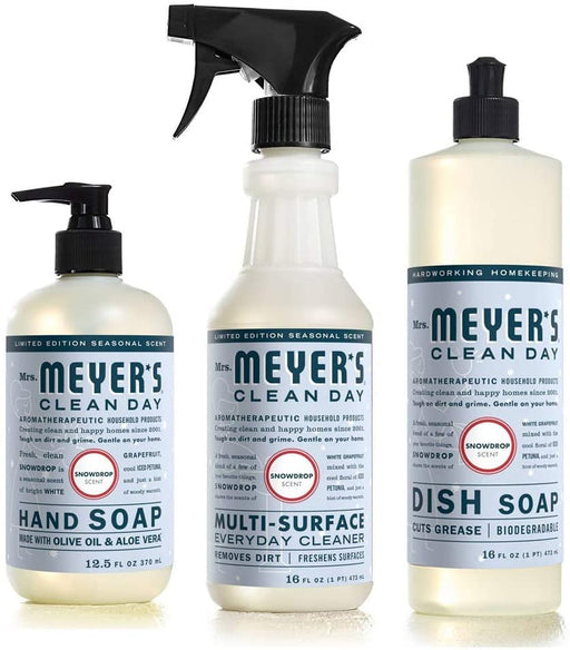 Mrs. Meyer's Snow Drop Kitchen Set, Dish Soap Hand Soap Multi-Surface Cleaner, 3 CT