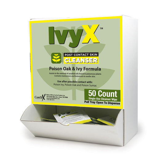 CoreTex Ivy X Post Contact Poison Ivy Treatment Wipes - Pack of 50 Single-Use Wipes - Helps to Poison Ivy, Poison Oak, & Poison Sumac Oils From Skin That Causes Itchy Rashes