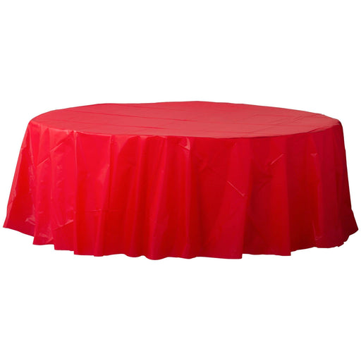 Round Plastic Table Cover - 84" | Perfect Disposable Table Cloths For Parties | Great Round Tablecloth For Party Table, Buffet Table, Dining Table & Outdoor Table, 1 Pc, Apple Red