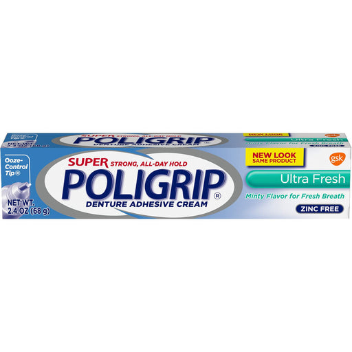 Super POLIGRIP Denture Adhesive Cream Ultra Fresh 2.40 oz (Pack of 6)