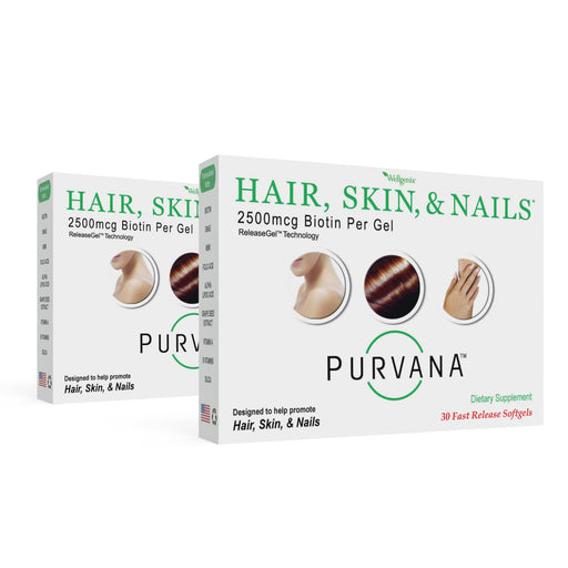 Wellgenix Purvana Hair, Skin, and Nails Vitamin - Softgels for High Absorption - Double Strength 2500mcg Biotin, VIT A & B (30 Count) (Pack of 2)