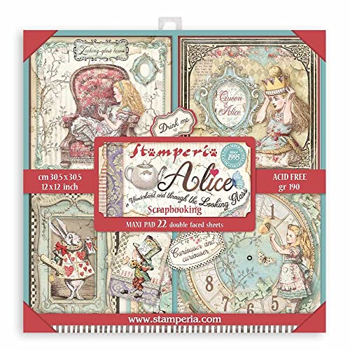 Stamperia International Scrapbooking Pad-Double Sided Sheets-Alice in Wonderland & Through The Looking Glass, Various, 12 x 12 cm