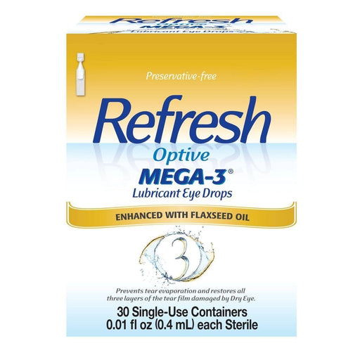Refresh Optive Mega 3 Preservative Free Eye Drops - 30 Count (Pack of 4)