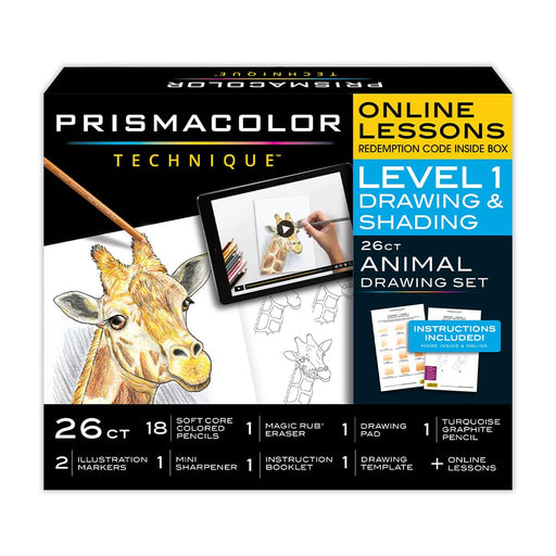 Prismacolor Technique Drawing Set, Level 1 Drawing & Shading Lessons, Includes Colored Pencils, 26 Count