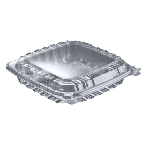 Dart Solo C89PST1 8 5/16" x 8 5/16" x 2" Dart ClearSeal Hinged Lid Shallow Plastic Container 250/Cas