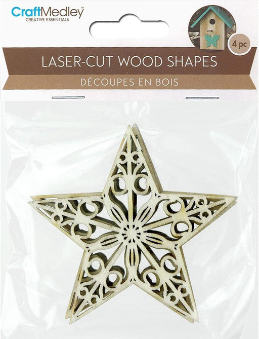 Miniature Laser Cut Wood Shapes - Stars - 4 Piece