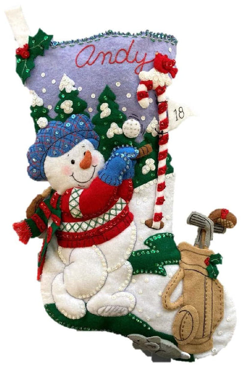 Bucilla Felt Applique 18" Stocking Making Kit, Golfing Snowman, Perfect for DIY Arts and Crafts, 89474E