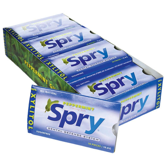 Spry Fresh Natural Xylitol Chewing Gum Dental Defense System Aspartame-Free Sugar Free Gum (Peppermint, 10 Count Blister Cards - Pack of 20)