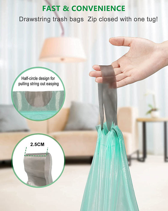 2.6 Gallon Trash Bags, AYOTEE Drawstring Compostable Trash Bags, 250 Count Strong Bathroom Trash Bags Waste Basket Liners for Bathroom, Kitchen, Office, Car Fit 8-10 Liter Trash Can (Green)