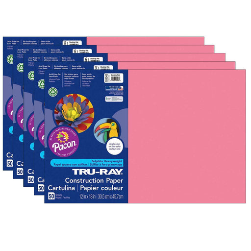 Tru-Ray Construction Paper, Shocking Pink, 12" x 18", 50 Sheets Per Pack, 5 Packs