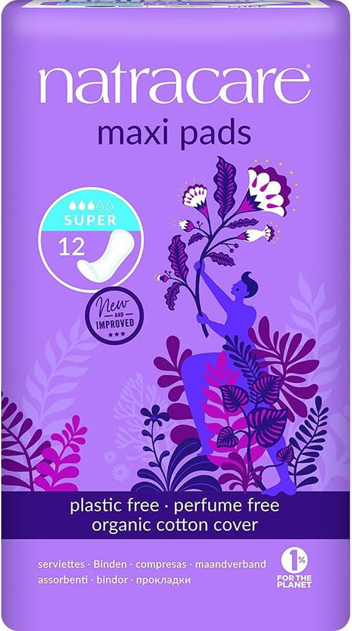 Natracare Maxi Pads Super with Organic Cotton Cover, 12 Count (Pack of 5)