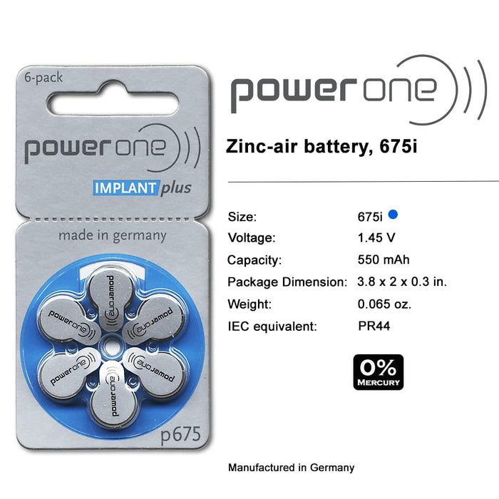 Powerone Hearing Aid Batteries Size-675P Cochlear, 2 Pack (60 Batteries)