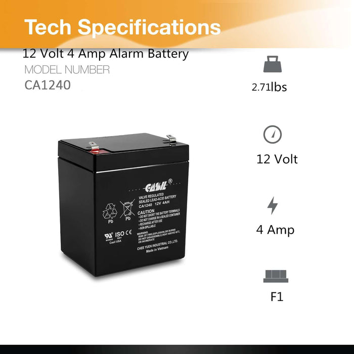 Casil Inovel Power Genuine CA1240 12v 4ah SLA Rechargeable Alarm Battery for ADI Ademco 467, ADT 804302 12v 4.5ah, DSC Security Panel, Power Patrol for SLA1056, Vista 20P ADT, Replacement Battery