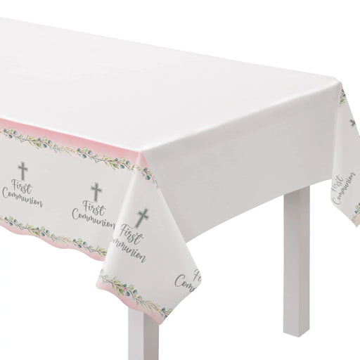 Elegant "My First Communion" Pink Table Cover - 54" x 102" (1 Piece) - Premium Quality & Unique Design - Perfect for Your Child's Special Day