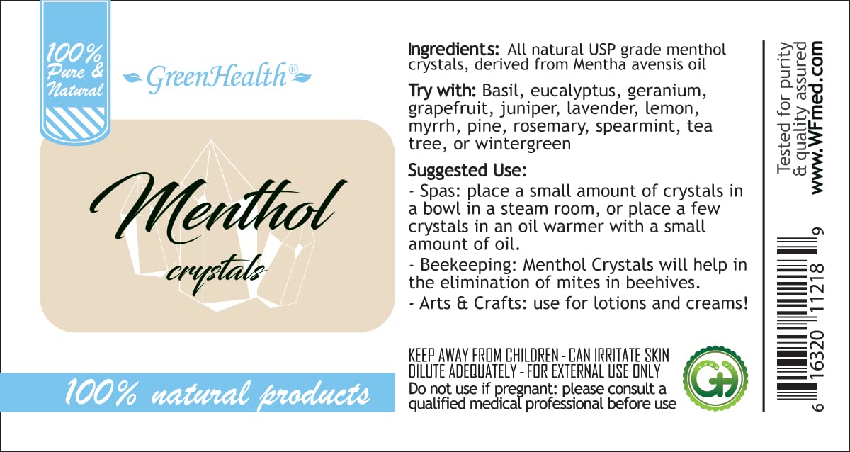 Menthol Crystals - 100% Pure and Natural - 1lb - GreenHealth