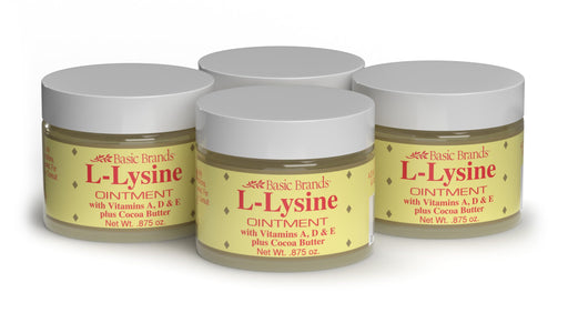 Basic Brands - L-Lysine Ointment - 0.875 oz - Lysine Cold Sore Treatment and Blister Relief - Soothes Chapped Lips and Dry Skin – 4-Pack