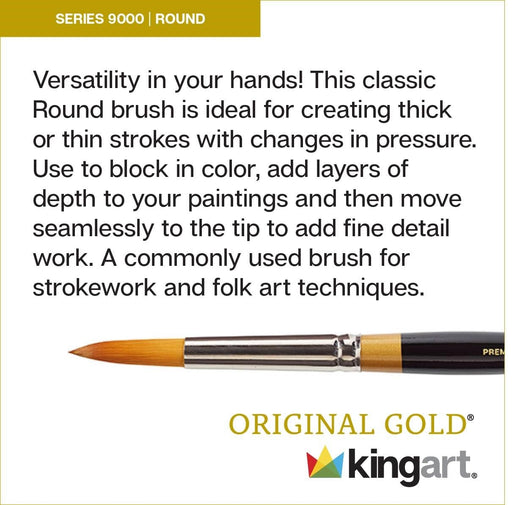 KINGART Premium Original Gold 9000-1 Round Series Artist Brush, Golden Taklon Synthetic Hair, Short Handle, for Acrylic, Watercolor, Oil and Gouache Painting, Size 1