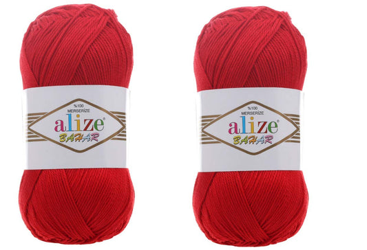 100% Mercerized Cotton Yarn Alize Bahar Yarn Thread Lot of 2 skn 200 gr 570 yds Crochet DK Medium Hand Knitting Craft Art (56-red)