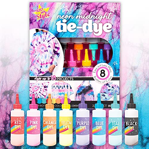 Just My Style Neon Midnight Tie-Dye DIY Tie Dye Kit Create Up to 18 Tie Dye Accessories Great Tie Dye Craft Set Colorful Fabric Dyes, Gloves & Rubber Bands Perfect Tie Dye Party Supplies, Multi