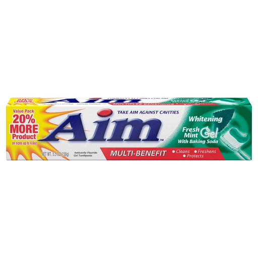 Aim Whitening Anticavity Fluoride Toothpaste, with Baking Soda, Mint Gel, 6 oz. (Pack of 12)