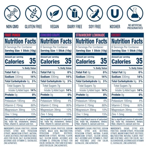 DripDrop Hydration - Electrolyte Powder Packets - Grape, Fruit Punch, Strawberry Lemonade, Cherry - 32 Count