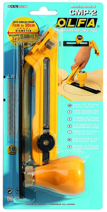 OLFA Heavy Duty Circle Cutter (CMP-2) - Adjustable Compass Style Rotary Circle Cutter for Cutting Circles 3 to 12 Inches in Diameter, Replacement Blades: OLFA LB-10B, LBB-10B, & L-SOL-10B Blades