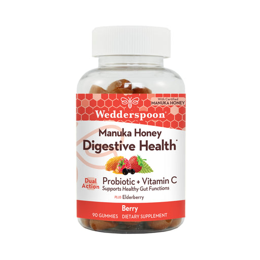Wedderspoon Manuka Honey Digestive Gummies, Berry, 90 Count | Chewable| Vitamin C & Probiotic Support