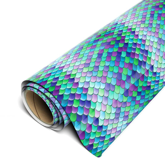 Siser EasyPatterns HTV 12" x 5ft Roll - Iron on Heat Transfer Vinyl (Mermaid Scales Teal) TTD High Tack Mask Required - Sold Separately