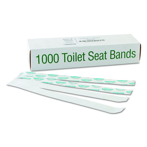 Bagcraft BGC300591 Sani/Shield Printed Toilet Seat Paper Band, Blue/White, 16" Length, 1-1/2" Width, Pack of 1000