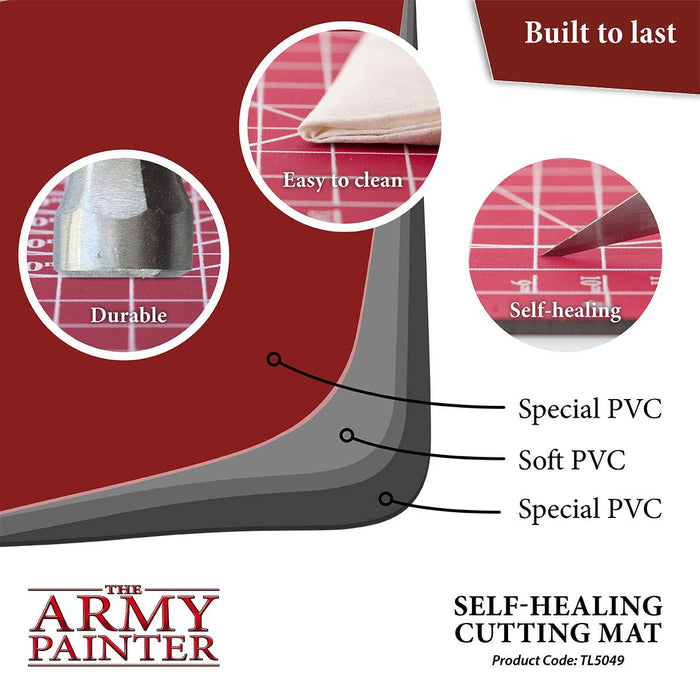 The Army Painter Self Healing Cutting Mat - Self Healing Craft Cutting Mat, A4 Size - Double Sided PVC Non-Slip Hobby Mat - 3-Ply Gridded Miniature and Model Cutting Mats for Crafts, Sewing Projects