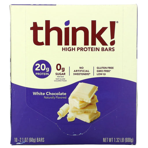 Think ! High Protein Bars, White Chocolate, 10 Bars, 2.1 oz (60 g) Each