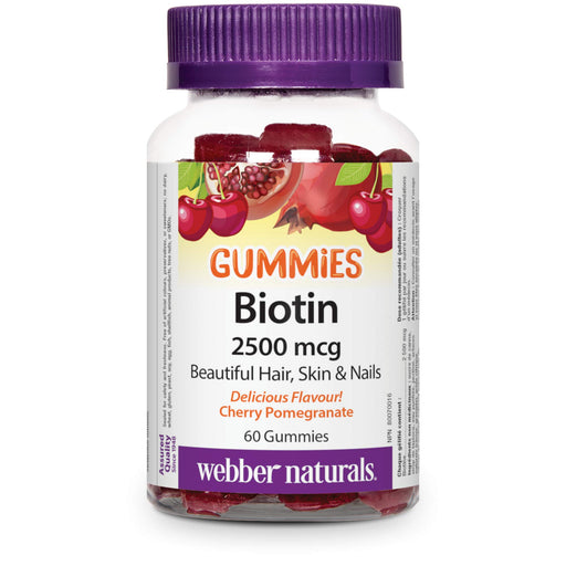 Webber Naturals Biotin Gummies 2500 mcg, Cherry Pomegranate, 60 Gummies