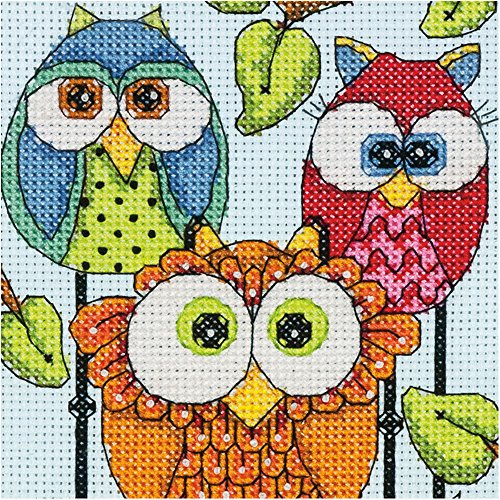 Dimensions 70-65159 Owl Trio Counted Cross Stitch Kit, 5" x 7", Blue