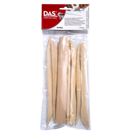 DAS Modelling Tools – 7-Piece Clay Modeling Tools Set - Beginner Clay Tools for All Artists - Versatile Wooden Tools for Shaping and Carving - Wooden Tools Ideal for Clay Projects